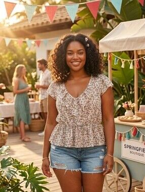 Springfield Vintage Aesthetic Floral Peplum Blouse Button Front Summer